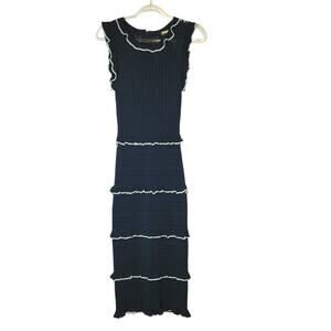 Alexia Admor Ruffle Trimmed Sheath Dress Blue and White Midi Feminine Party S